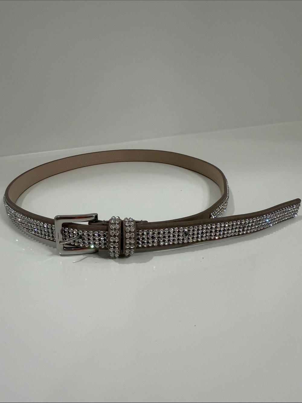 Crystal-Embellished Taupe Women's Belt by Express